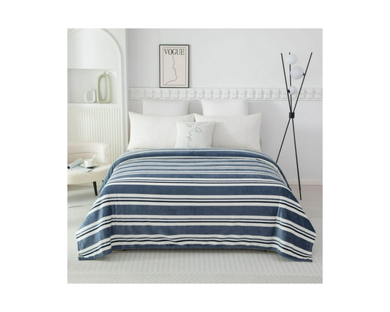 Mainstays Plush Blanket Blue Stripe T - Twin (Blue stripe)