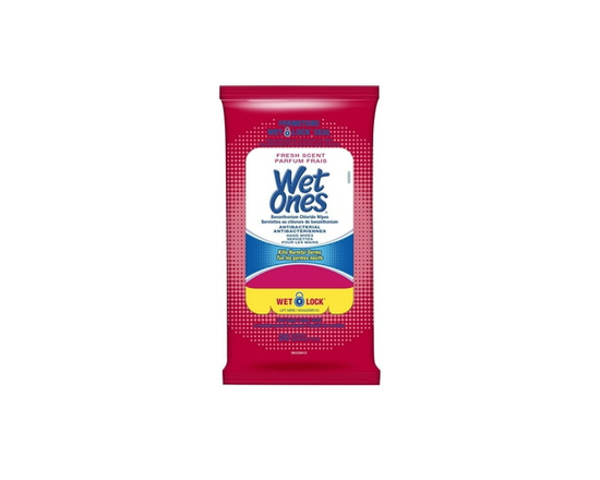 Serviettes antibactériennes Wet Ones, serviettes préhumectées pour les mains  au parfum frais - De voyage