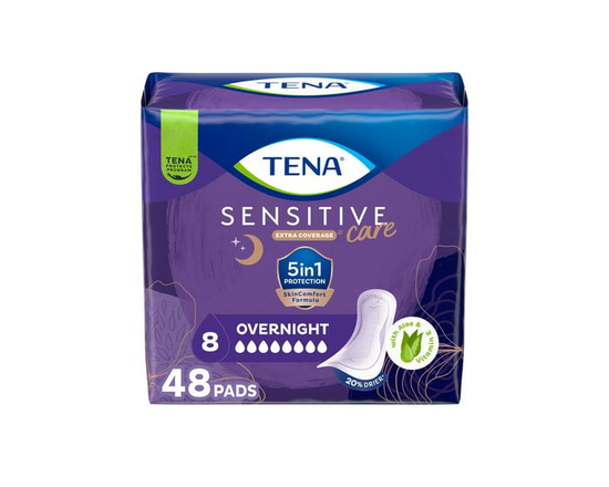 TENA Sensitive Care Incontinence Pads for Women, Postpartum and Bladder Control, Overnight, 48 Count - Regular
