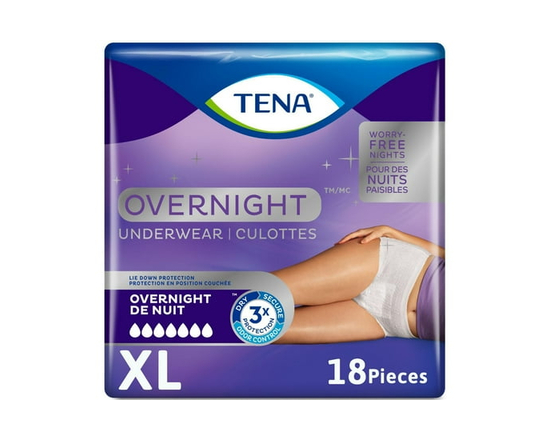 TENA, Incontinence Underwear for Women, Postpartum and Bladder Control, Overnight Absorbency, Extra Large, 18 Count - L/XL