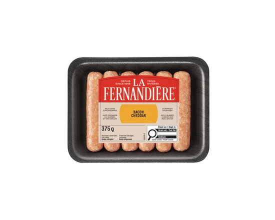 Saucisses à dîner de porc bacon et cheddar frais La Fernandière 375g