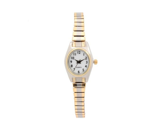 Women’s Two-Tone Quartz Watch with White Dial and Black Numerals - One Size