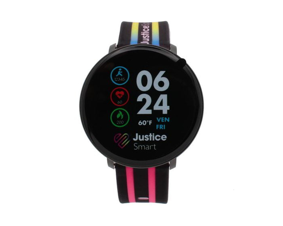 Montre Connectée Fille Justice Smart – Bracelet Noir à Rayures Néon - Taille unique