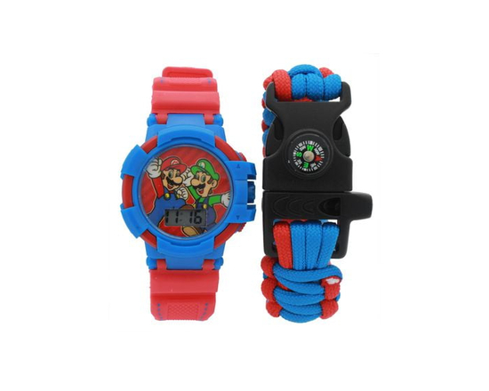Kid's Super Mario Flashing Digital  Rubber Watch with Corded Bracelet - One Size
