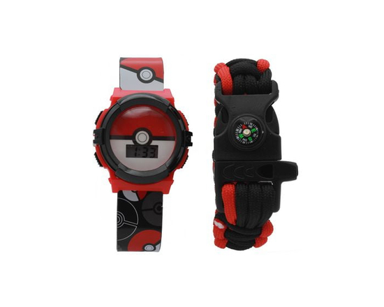 Kid's Pokeman Flashing Digital Rubber Watch with Corded Bracelet - One Size