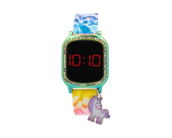 Girls' Unicorn LED Watch with Charm – Rainbow Case & Tie-Dye Band - One Size