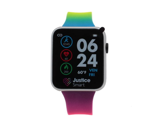 Montre Connectée Fille Justice Smart – Cadran Carré & Bracelet Dégradé Arc-en-ciel
