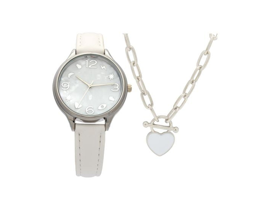 Ladies  white strap Watch and Necklace