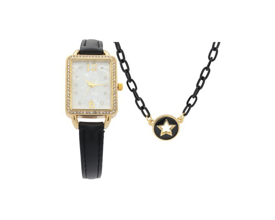 Ladies  black strap Watch and Necklace