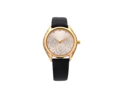 Ladies  black strap Watch and Necklace - One Size