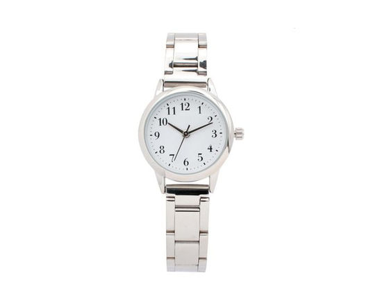 Women’s Silver-Tone Quartz Watch with White Dial and Metal Link Bracelet - One Size