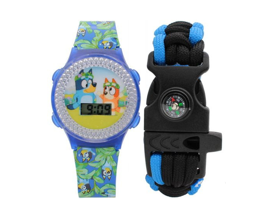 Bluey Kids’ Digital Watch with Compass Bracelet – Jungle Theme - One Size
