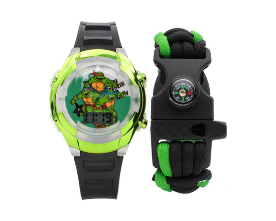 Montre Digitale Tortues Ninja avec Bracelet de Survie Boussole - Taille unique