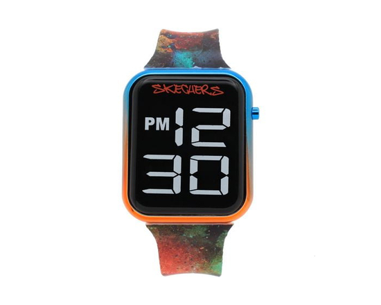 Skechers Kids’ Oversized LED Watch – Red & Black with Splatter Strap - One Size