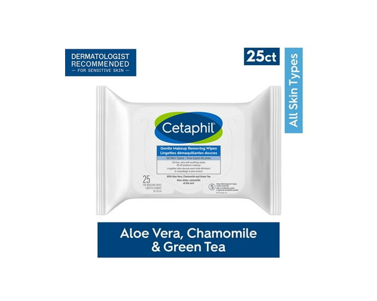 Cetaphil Gentle Makeup Removing Wipes With Aloe Vera, Chamomile and Green Tea For Sensitive Skin Fragrance-Free - 25 ct