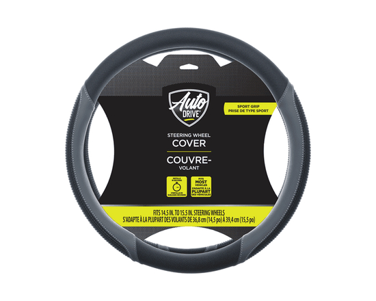 Auto Drive Black-Gray Sport Grip Steering Wheel Cover