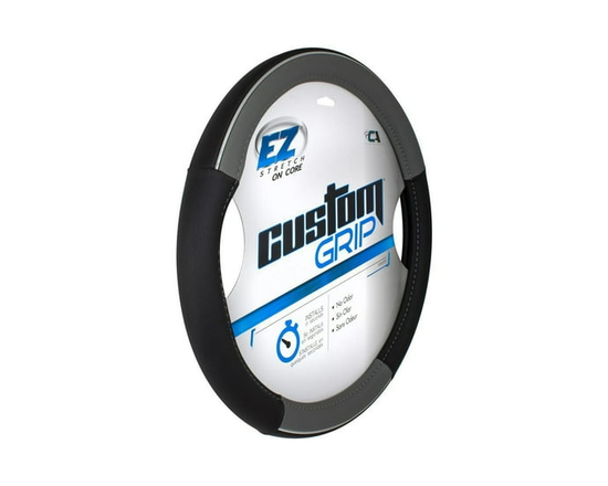 Custom Grip Black and Grey Chrome Accent TPE Core Steering Wheel Cover
