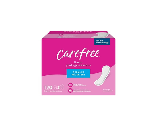 Emballage de 120 protège-dessous Carefree Acti-Fresh galbés réguliers - Régulier