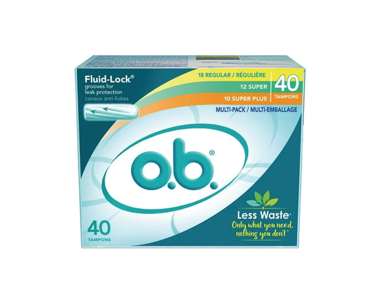 Multi-emballage de tampons o.b. originaux sans applicateur à absorptivité régulière, super et super plus - 5 oz