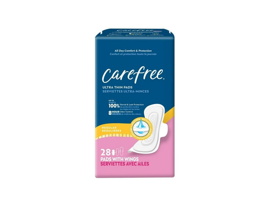 CAREFREE® Ultra Thin Pads, Regular Pads With Wings, 28ct