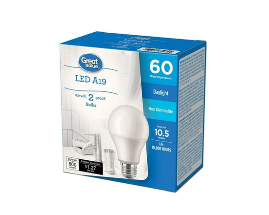 Ampoules DEL Great<br>Value A19 60 W lumière<br>du jour, paq. de 2