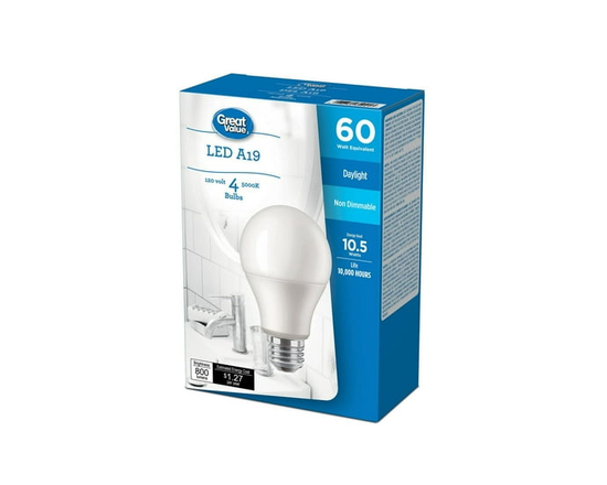 Great Value 60W A19 Daylight LED bulbs 4-pack