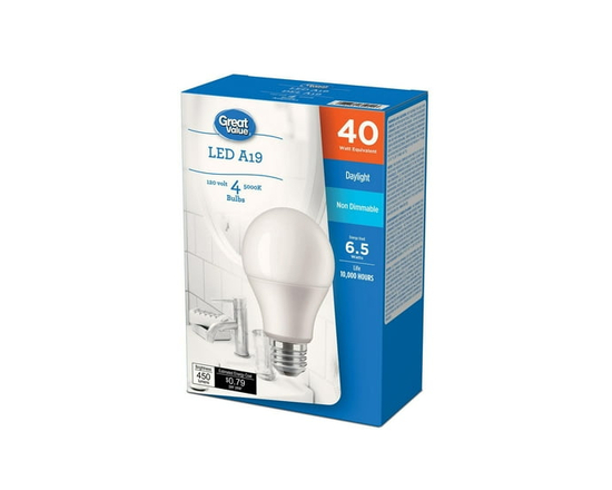 Great Value 40W A19 Daylight LED bulbs 4-pack