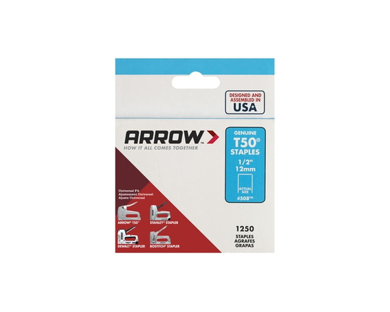 Arrow T50 Staples-1250Pack,1/2"Leg Length,3/8"Crown Width - 30 in. x 14 in.