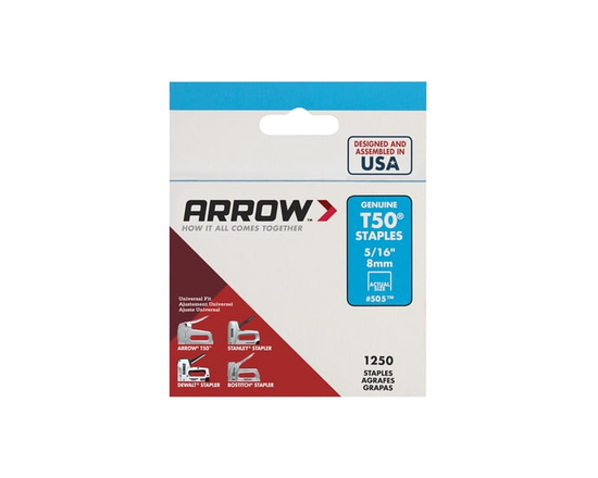 Arrow T50 Staples-1250Pack,5/16" Leg Length,3/8" Crown Width