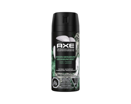 AXE Fine Fragrance Collection Premium Body Spray for Men, Green Geranium deodorant, with 72H odour protection and freshness, Infused with Geranium, Ce