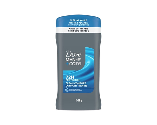Dove Men+Care Antisudorifique en Bâton Protection 72 H Confort Propre, 2 x 76 g - 76 g