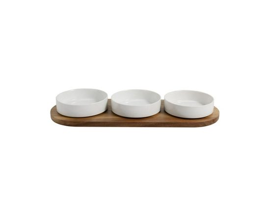 Better Homes & Gardens Acacia Wood Tray and Stoneware Bowl for Condiment, 19.69x7.28x2.17 in,3.96 lb - inches