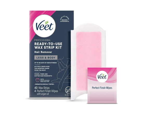 Veet® Professional™ Wax Strips with Easy Gelwax, Hair Removal, Remove the Shortest Hairs, Sensitive Formula, Legs & Body, 40 Count + 4 Wipes - 40 unit
