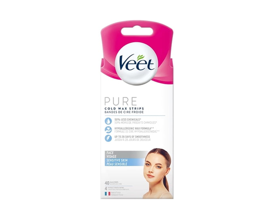 VEET® PURE Cold Wax Strips for Face, Sensitive Skin, 40 Count + 4 Wipes - 40 ct