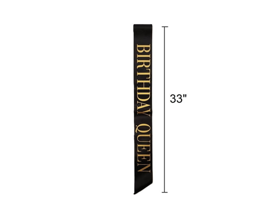 FantastikParty Adult Black & Gold “Birthday Queen” Satin Sash, 33 inch, One Size