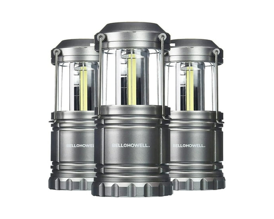 Bell + Howell TacLight Black 3 Pack Portable Survival Lanterns Emergency Light Collapsible 300 Lumen COB LED Easy Care