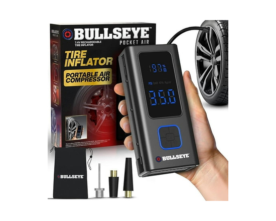 Bullseye Pocket Air Gonfleur de Pneu Portable 7.4V Batterie Rechargeable 4000mAh Pression Max 100 PSI avec Arrêt Automatique - comme Montré