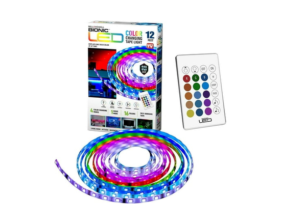 Bell + Howell Bedroom 10" USB Powered Color Changing LED Bulb Tape Light in16 Colors, 4 Modes with Remote Control - One Size