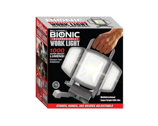 Bell + Howell Bionic Black 1 Piece 1000 Lumen Portable Rechargeable Waterproof Multi Position Dual COB LED Work Light - One Size