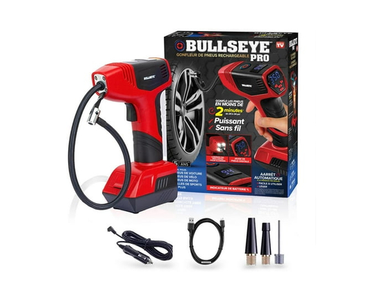 Gonfleur de pneus Bullseye 150 PSI – Compresseur d’air électrique portatif, pompe à air pour voiture et vélo avec manomètre LED et alimentation 12V DC
