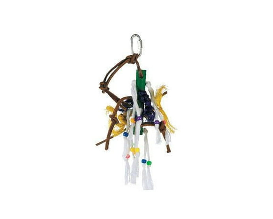 Living World Junglewood Bird Toy Wood Peg with Ropes, Leather Strips and Beads