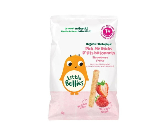 Little Bellies P'tits Batonnets à la Fraise Collations De Mais Souffle 7+ Mois, 16gr - 5 oz