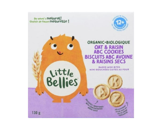 Little Bellies Organic Oat & Raisin ABC Cookies Baked Mini Bites 12+ Months, 130gr - 130gr