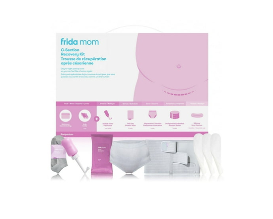 Frida Mom - C-Section Recovery Must Have Kit for Labor, Delivery, & Postpartum, Socks, Peri Bottle, Disposable Underwear, Abdominal Support Binder, Sh