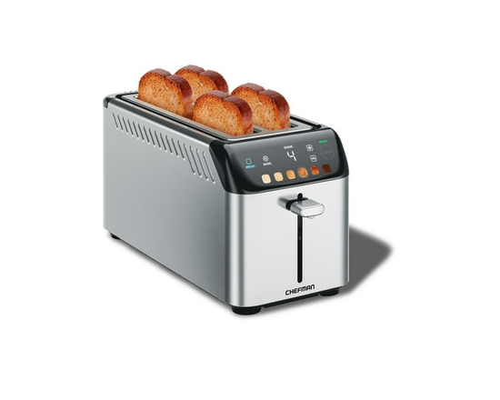 Chefman Smart Touch 4 Slice Digital Bread Toaster, 6 Shade Settings, Bagel Mode - Stainless Steel, New - 4 Slice