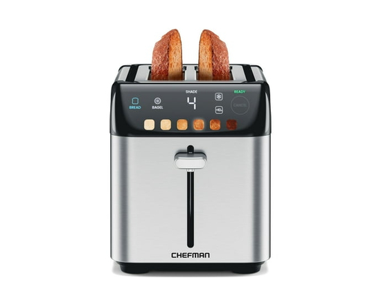Grille-pain numérique Chefman Smart Touch à 2 fentes, 6 réglages d'intensité, mode bagel - Acier inoxydable, nouveau - 11,22 Po x 6,39 Po x 7,74 Po / 