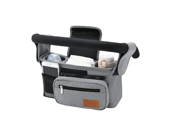 Momcozy Universal Baby Stroller Organizer with Insulated Cup Holder, Detachable Phone Bag & Shoulder Strap, Gray, Infant & Toddler
