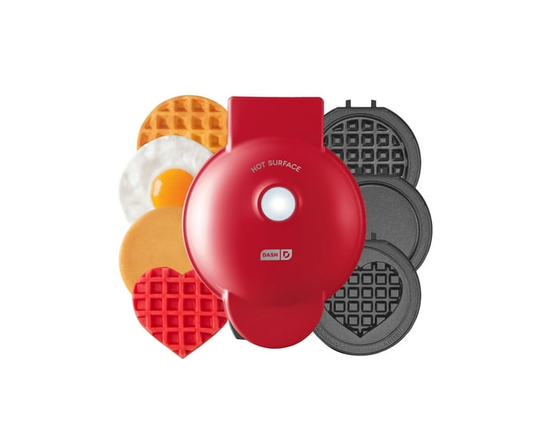 Dash Multimaker Mini System - Waffle Maker with Five 4” Removable Plates: Waffle Iron & Griddle, 4-in-1 Mini Waffle Maker for Kids and Families, Red