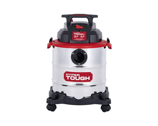 Hyper Tough 6 Gallon Stainless Steel Wet/Dry Vacuum,5.0 Peak HP Motor,6 Gallon Stainless Steel Container,1-7/8 in. x 6 ft. Hose - 14.6 in;14.3 in;21.1