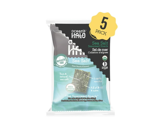 Ocean's Halo collation d'algues à saveur de sel de mer, biologique, snack de nori croustillant, 5 collations individuelles de 4g. - 4 g